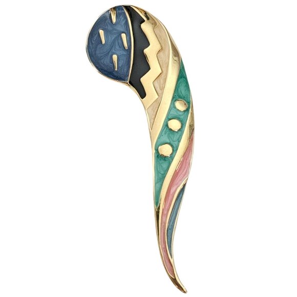 Modernist Fernando Originals FO Multi Color Enamel Paisley Brooch, Signed L617 - Picture 9 of 9
